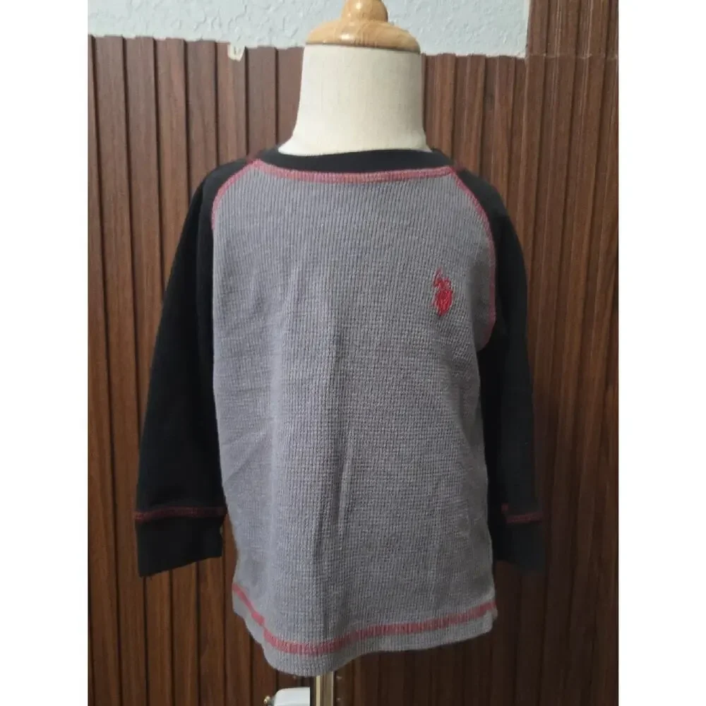 U.S. Polo Assn. Boys Gray & Black Long Sleeve Thermal Top with Red Logo